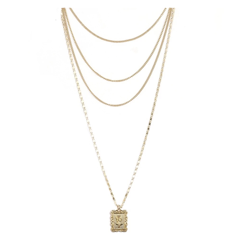 Bella Rose Layered Necklace | Cascading Chains with Rose Pendant | The Songbird Collection