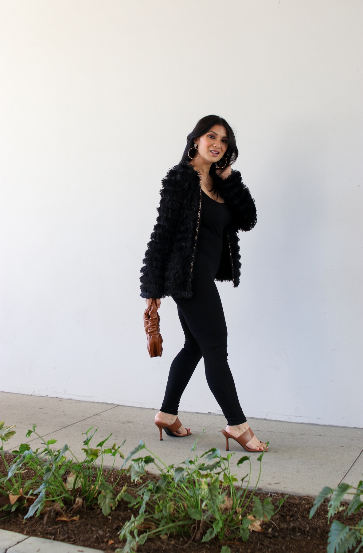 Trends to Try: Shaggy Faux Fur Jacket + Black Jumpsuit
