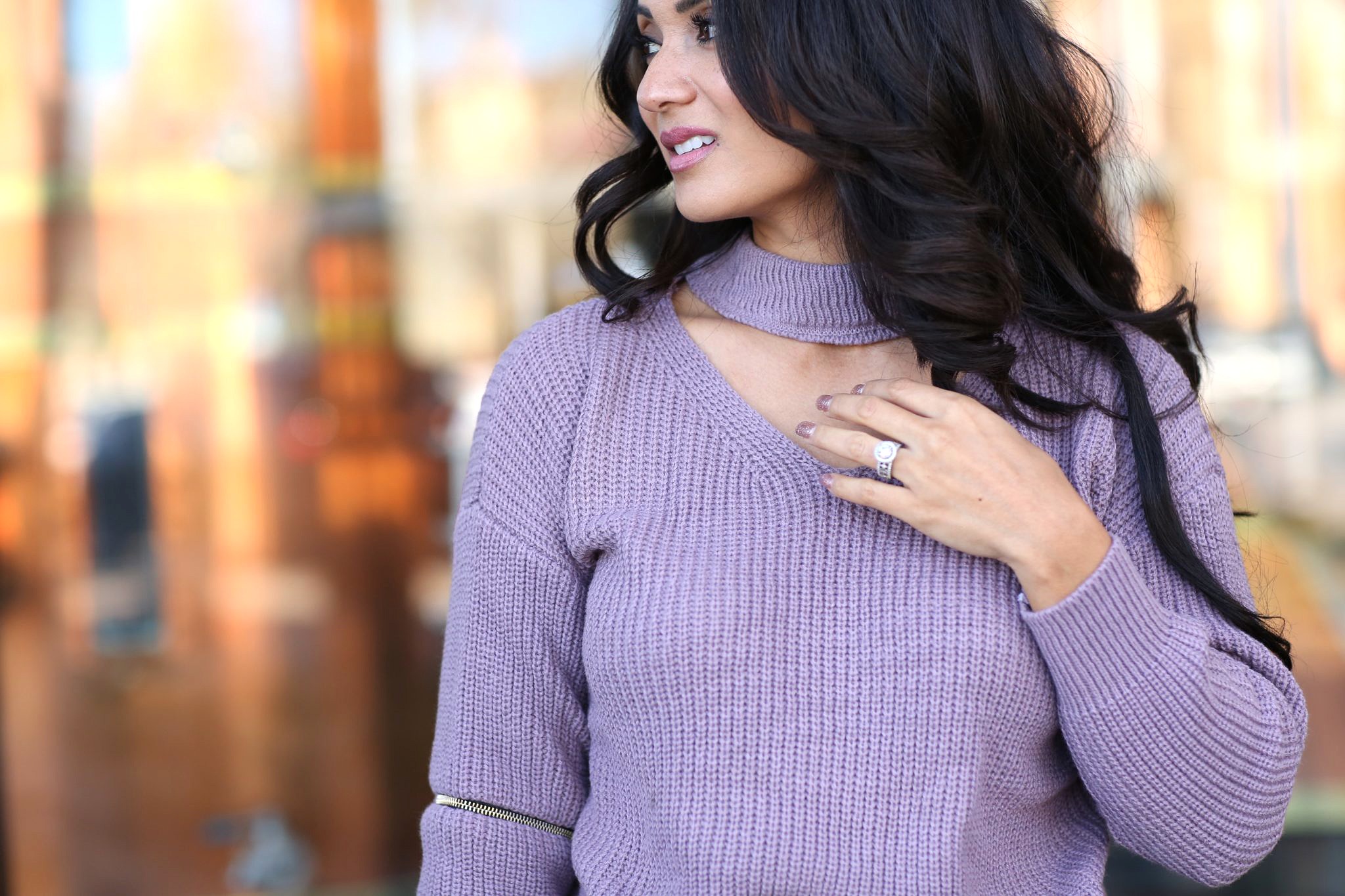 To Thine Own Style Be True | Debbie Savage | ROMWE | Purple Choker V-Neck Sweater