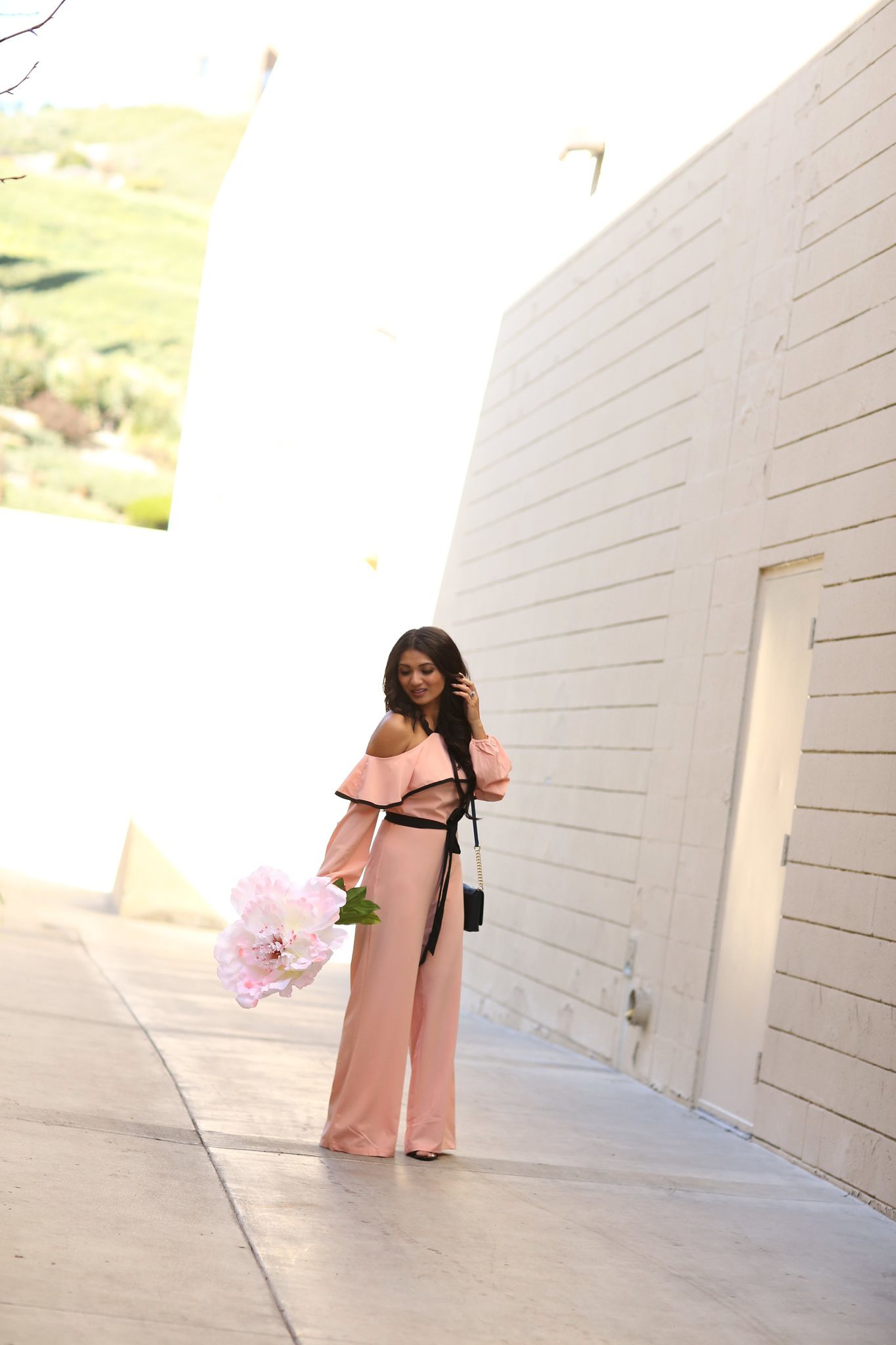 To Thine Own Style Be True | Debbie Savage | Shein | Pink Cold Shoulder Ruffle Jumpsuit