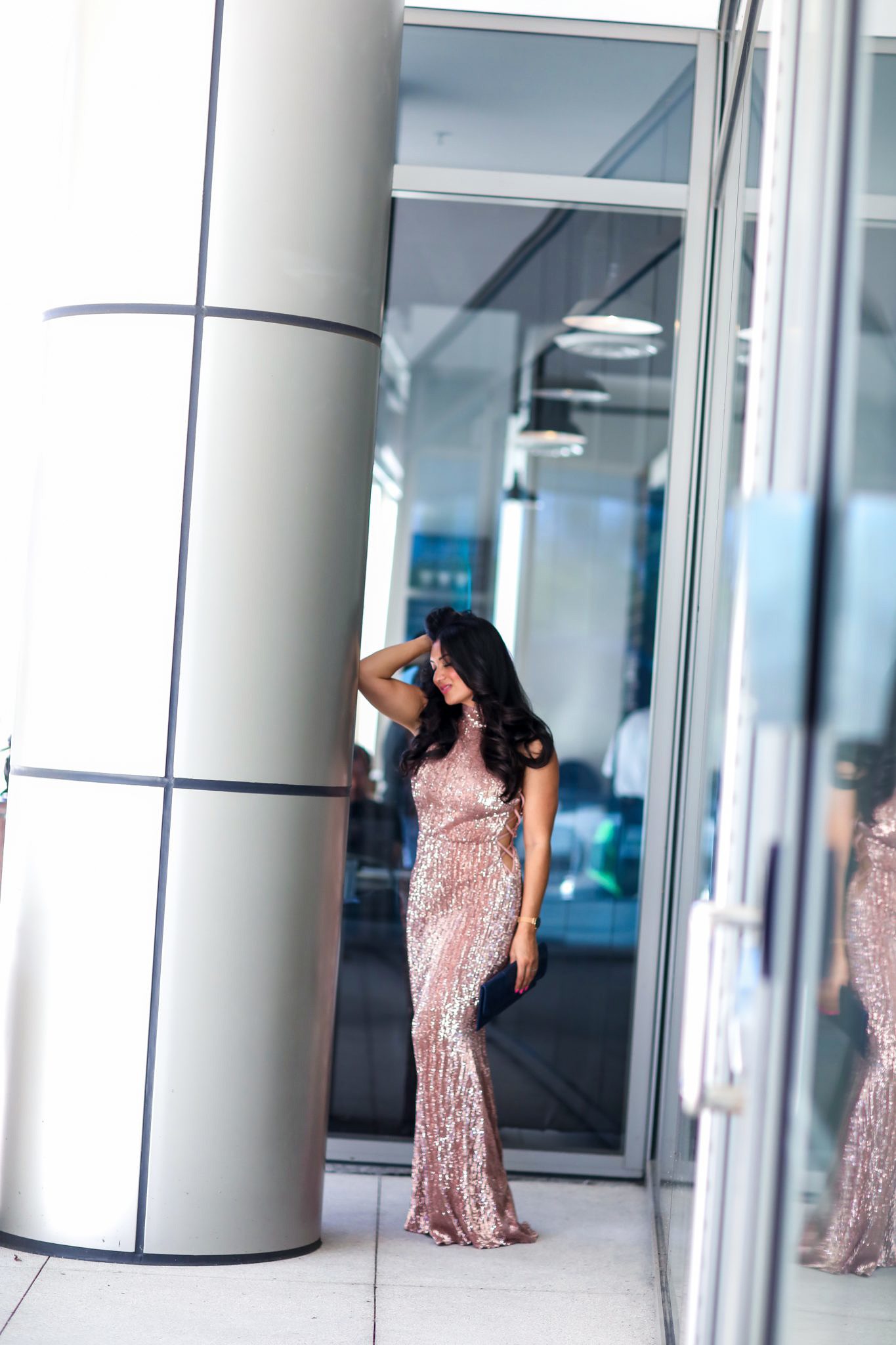 Sequin Maxi Dress. Rose Gold Bodycon Maxi Dress from Pretty Missy - Sequin Maxi Dress. Rose Gold Bodycon Maxi Dress from Pretty Missy by popular Orange County fashion blogger To Thine Own Style Be True
