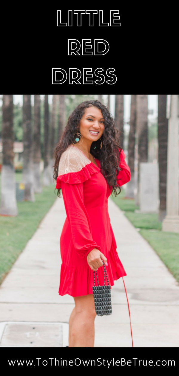 One of the top color trends for fall is RED! You all know I am a fan of red! When I saw this dress at F21 with its long billowy sleeves, lace shoulder inserts, cute ruffle hemline, and wrap around belt ties, I knew I had to have it! It was only $5!