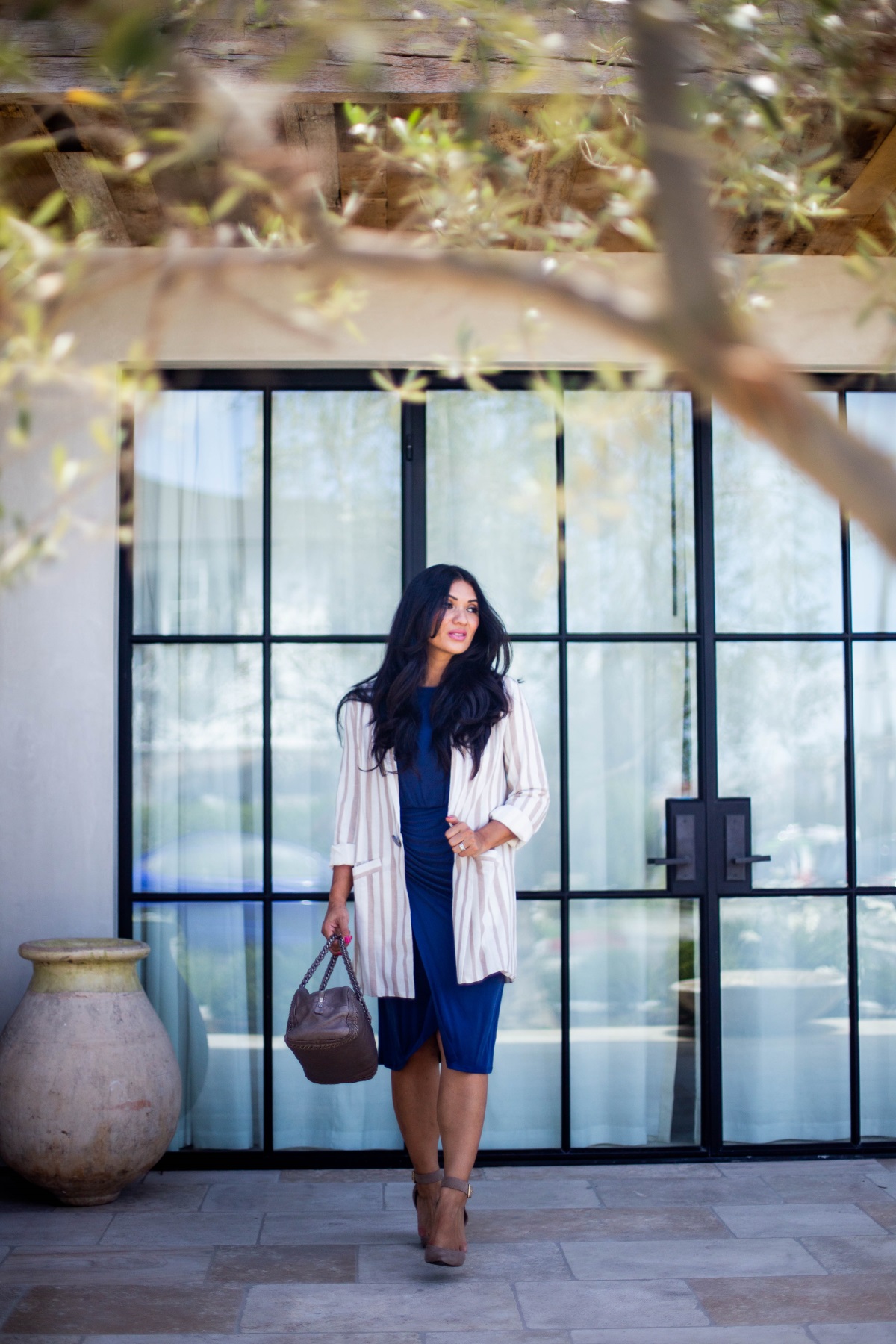 Why Boyfriend Blazers / Long Blazers Are Amazing | Chriselle Lim x JOA Tan Striped Blazer | Debbie Savage Orange County Fashion Blogger of To Thine Own Style Be True