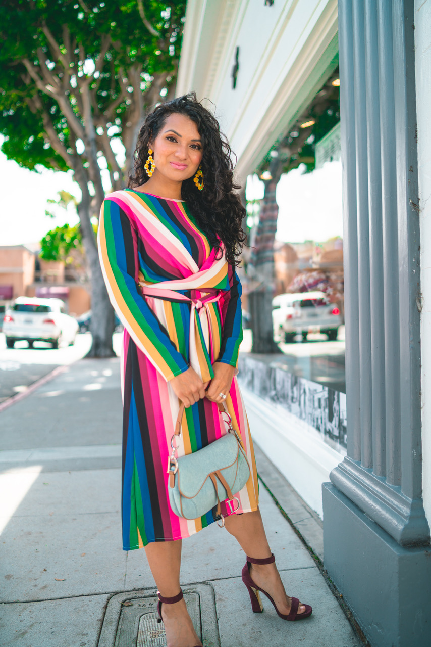 Rainbow Striped Print Dress