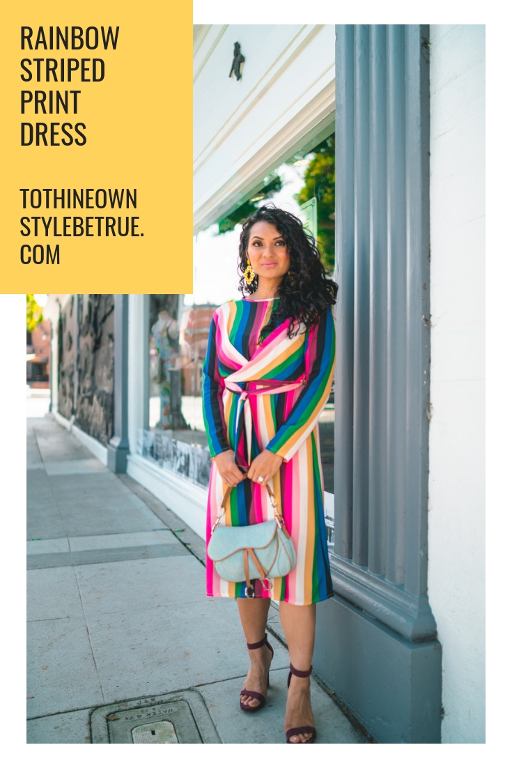 Not sure how to style a rainbow printed dress? Orange County Blogger Debbie Savage is sharing her favorite way to rock and style a rainbow printed dress.  See how HERE!