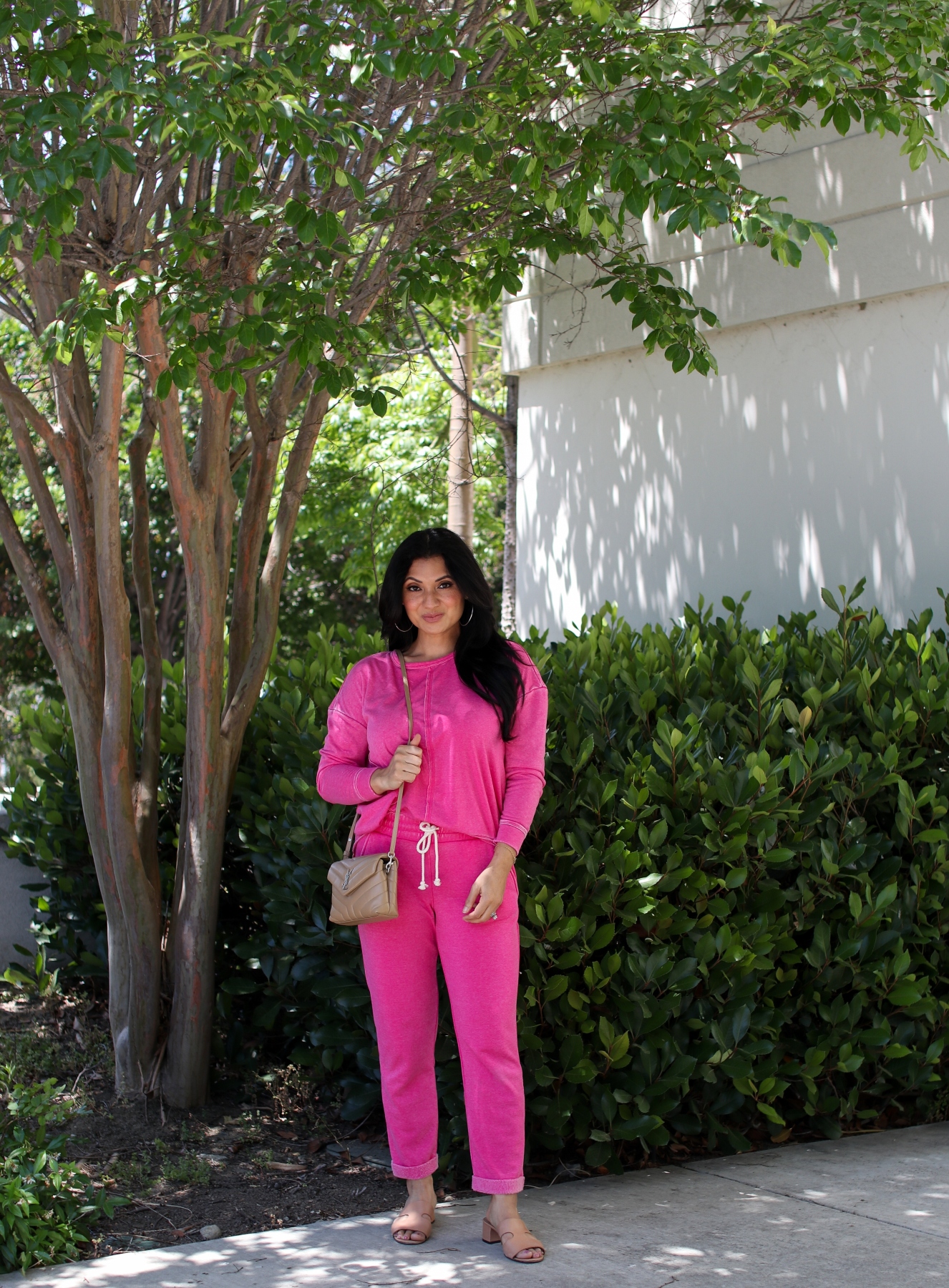 Adyson Parker Oil-Washed Sweatshirt and Sweatpants - Pink Flamingo