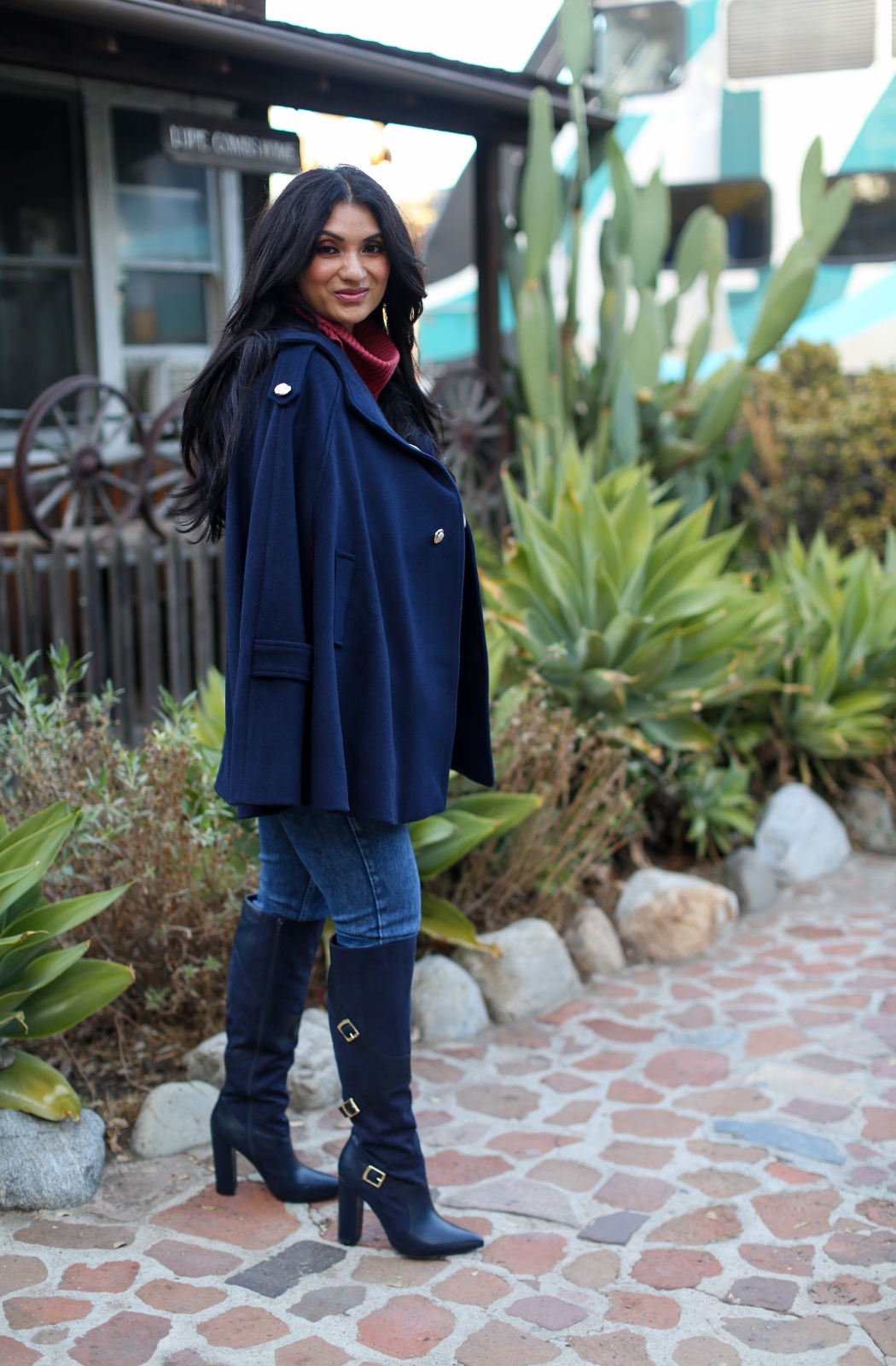Debbie Savage Orange County California Fashion Blogger Custom Made Hooded Wool Cape Coat