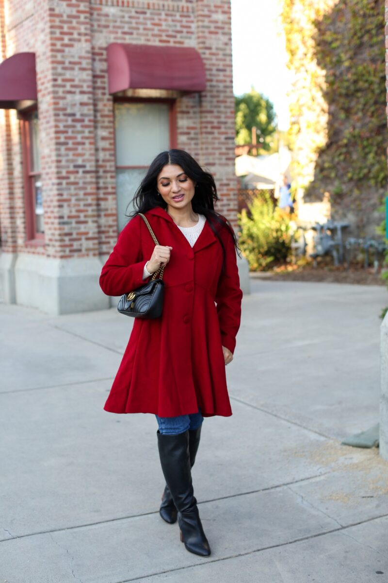 Debbie Savage Orange County California Fashion Blogger Custom Made Hooded Wool Swing Coat