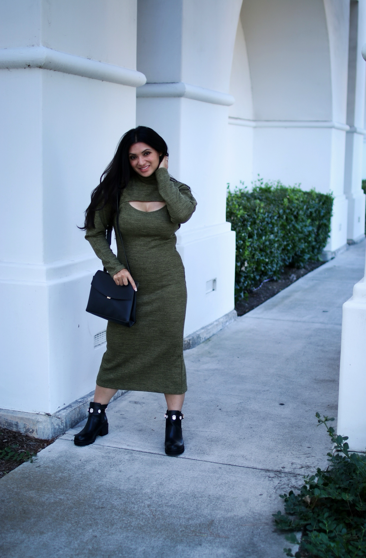 Army Green Crop Top With Sweater Dress